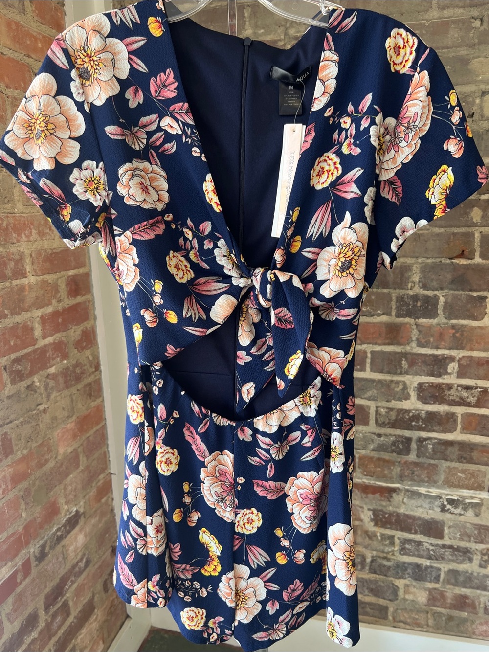 Navy FLORAL TIE FRONT ROMPER